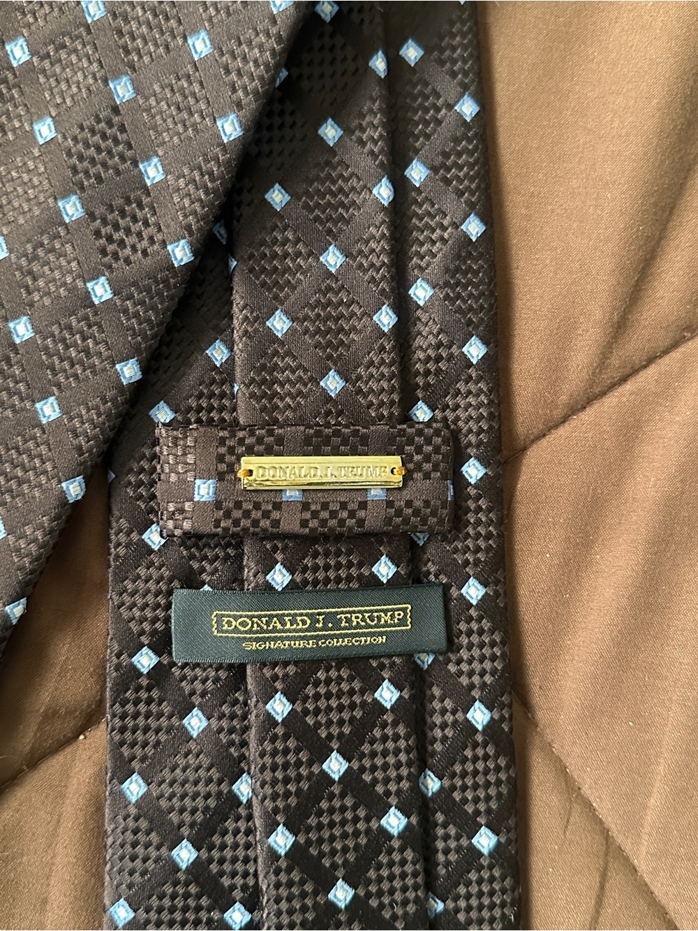 Donald J. Trump Signature Collection Brown Tie with Light Blue Diamond Pattern